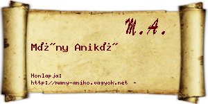 Mány Anikó névjegykártya